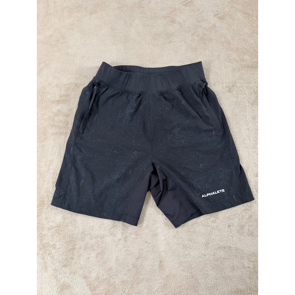 Alphalete‎ Athletics Training Shorts Men's S Black Acid Wash Zipper Pockets EUC